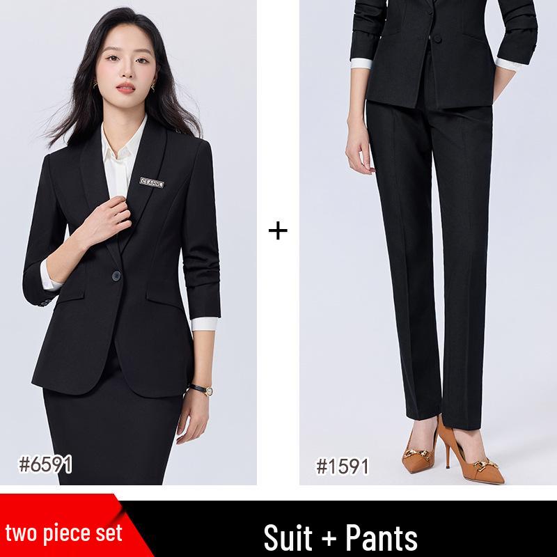 Women's Blue Suit Set for College Students: Spring/Autumn Interview & Professional Wear