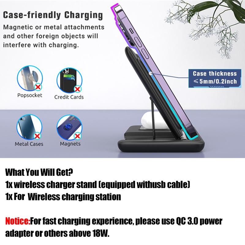 3 In 1Foldable Charging Station For iPhone 17 16 15 14 13 Pro Max Apple Watch Airpods  iWatch 8 7 6 Fast Wireless Charger Stand
