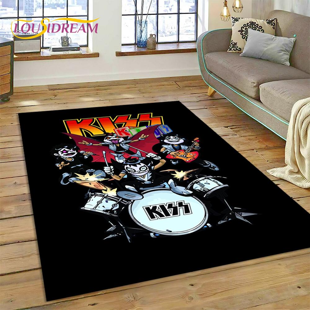 Nejnovější Koberec s motivem kapely Kiss Rock Heavy Metal pro Obývací pokoj Ložnici Domácí Dekorace, Protiskluzová Podložka Dekorace pro Pohovku Rohožka
