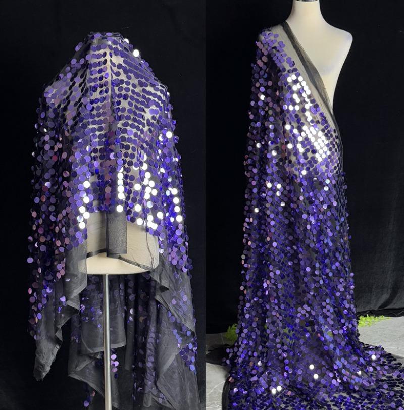 Sequins Straight Embroidery Fashion Dress Fabric 18mm Iridescent Blue Sequin Background Fabric Bead Embroidered Flower Cloth