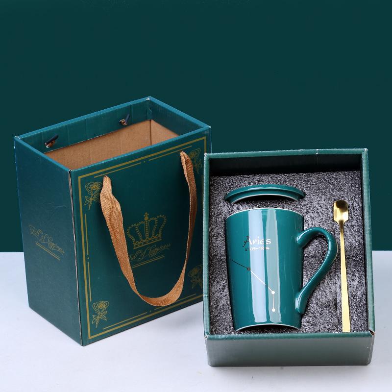 Creative Ceramic Cup With Lid Spoon Gift Water Cup Gift Box Twelve Constellation Ceramic Cup Printing