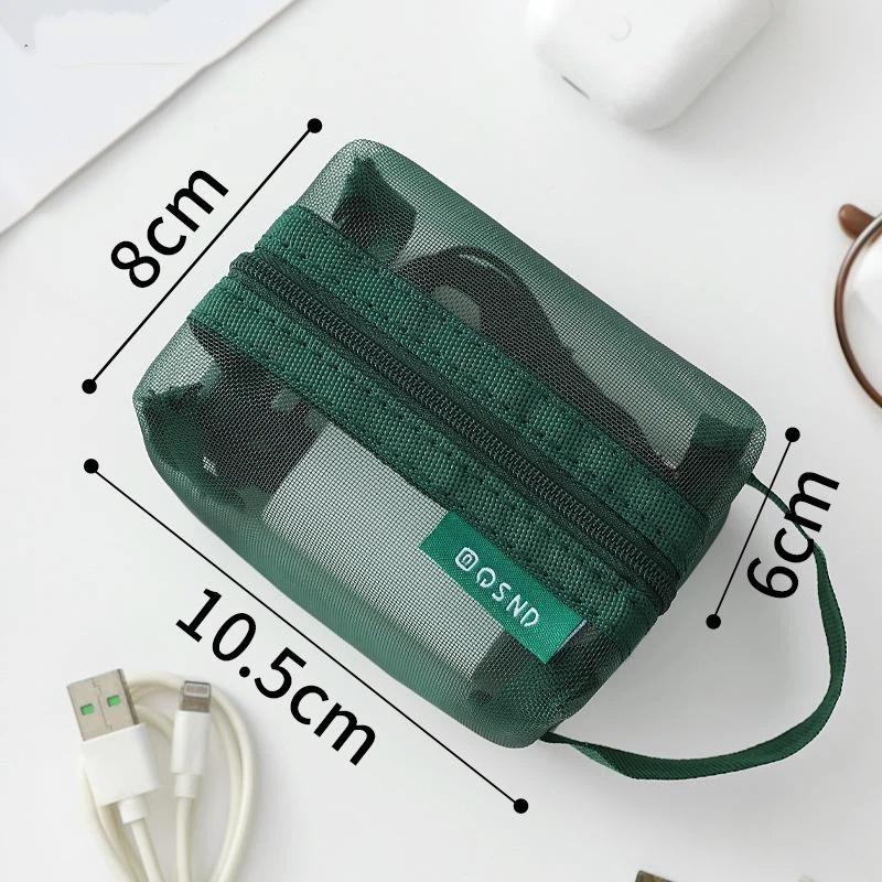 6Pcs/Set Transparent Mesh Storage Pouch Makeup Toiletry Bag Travel Organizer Cable Coin Key Earphone Charger Card Holder