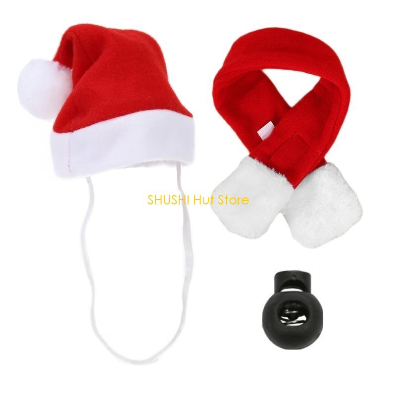 Costume Set Santa Hat Scarf Canines Soft Modifiable Holiday Party Photo Outfit D57B