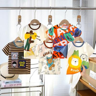 2026 Summer Short Sleeve T-Shirts for Boys and Girls Baby Spring O-Neck Cartoon Cotton Stripe Top for Children