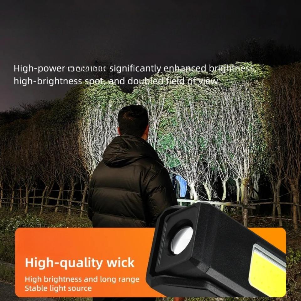 LED Work Light Flashlights USB Rechargeable Flashlight Portable Outdoor Magnetic Hand Torch for COB Work Folding Light