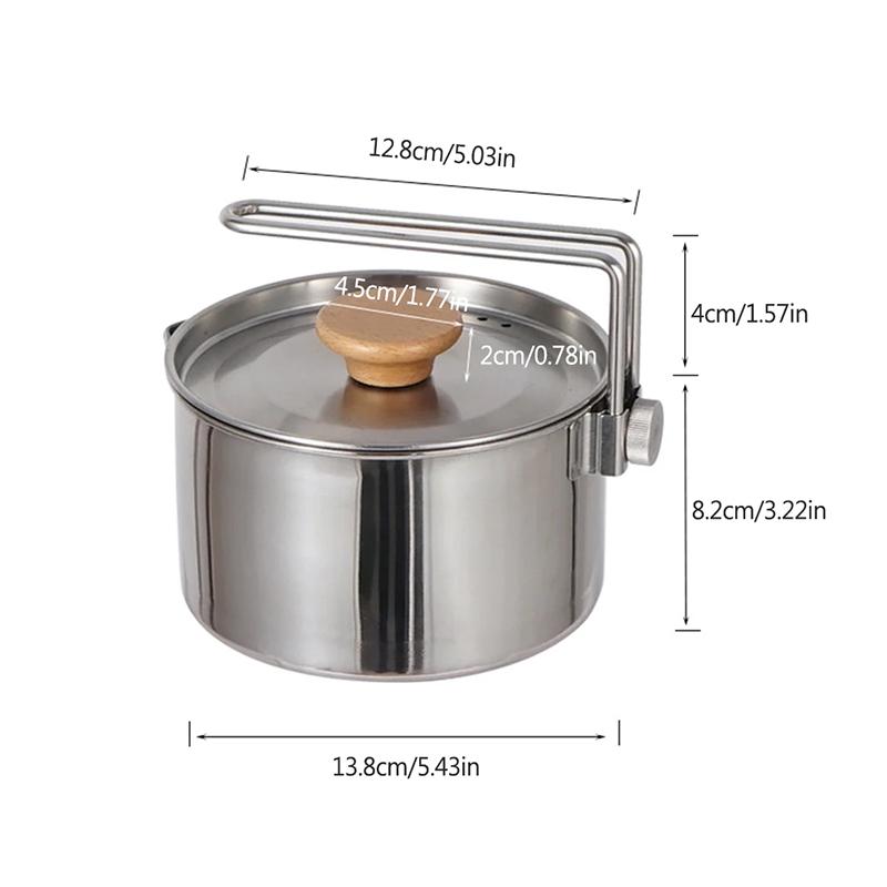1L Camping Pot Cookware 304 Stainless Steel Outdoor Camping Kettle Backpacking Picnic Cooking Bento Box with Foldable Handle