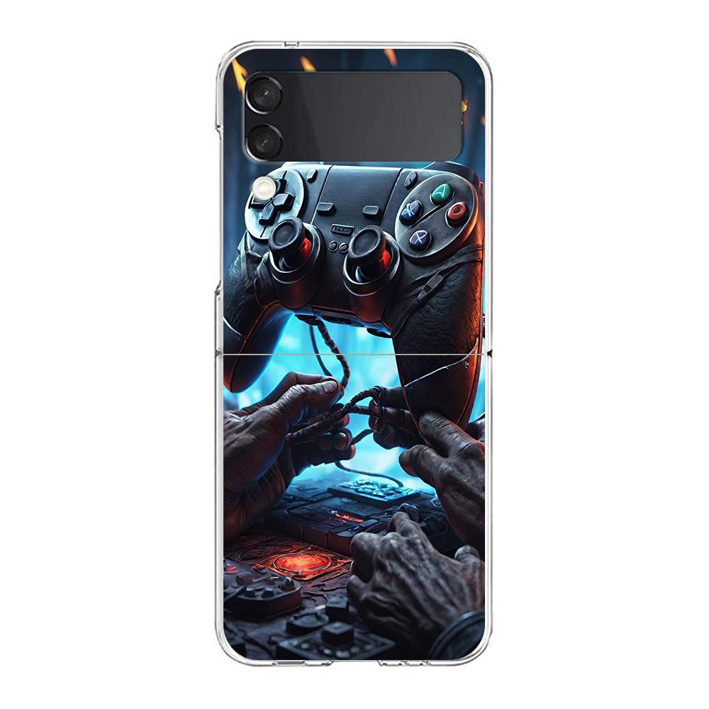 Phone Cover For Samsung Galaxy Z Flip 7 6 5 4 Case Transparent For Samsung Z Flip 3 Hard PC Foldable Bag Game Controller Graphic
