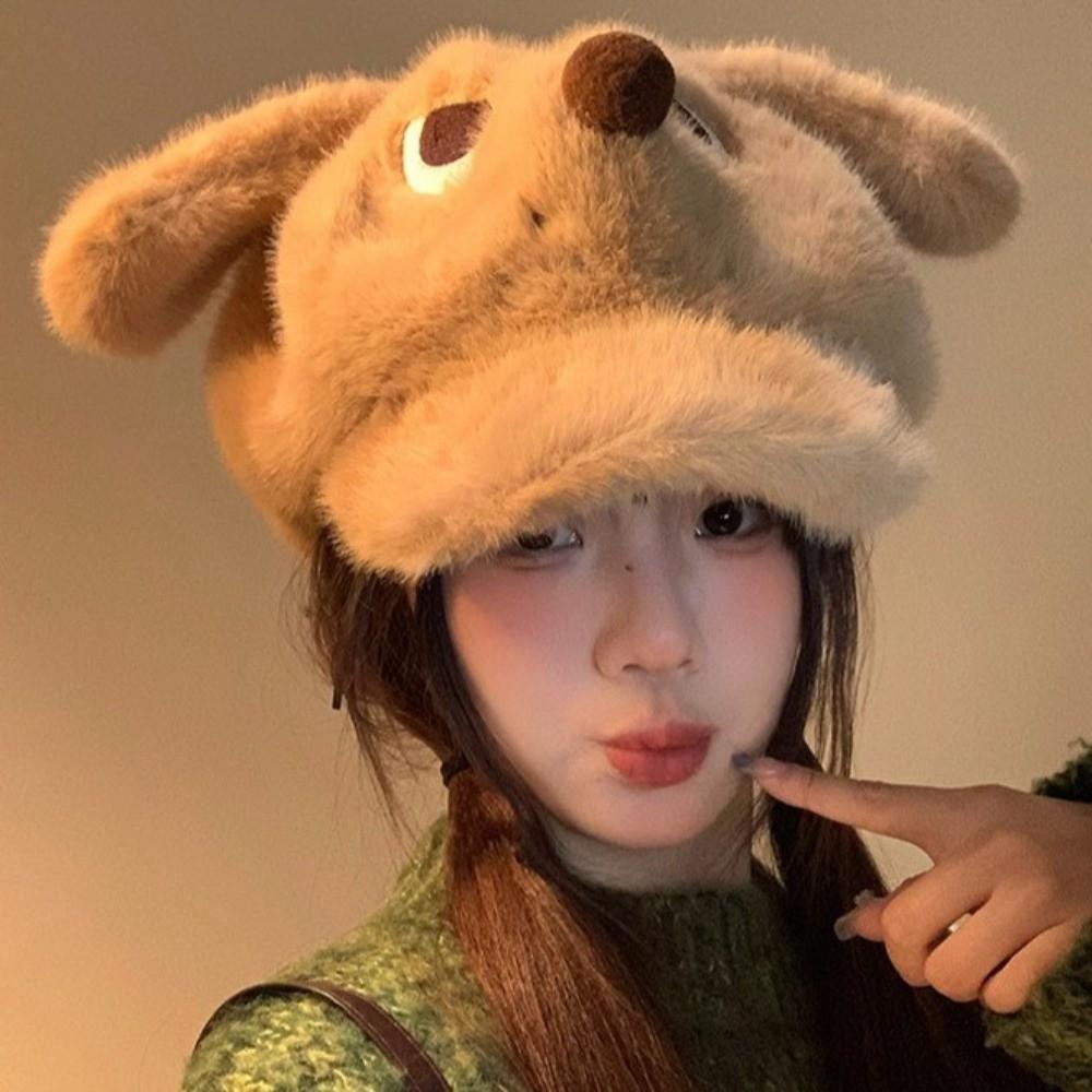Thickened Puppy Baseball Cap Plush Octagonal Cap Cute Peaked Cap  Outdoor