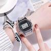 Reloj Deportivo Cuadrado Transparente Estilo Influencer de Moda para Mujer, Diseño LED Resistente al Agua