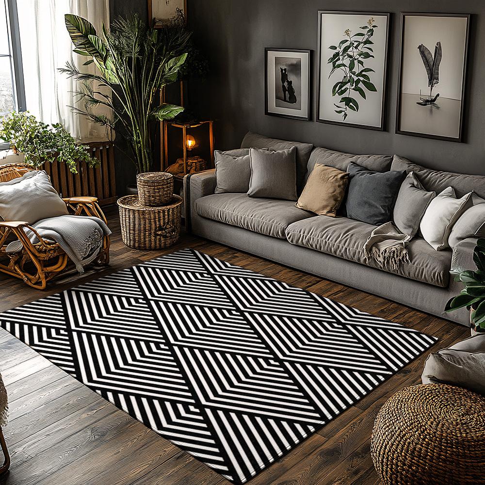 Tuniu Геометрический Черно-Белый Ковер Современный Нескользящий Ковер-Мат для Гостиной для Домашнего Декора 50cm x 80cm
