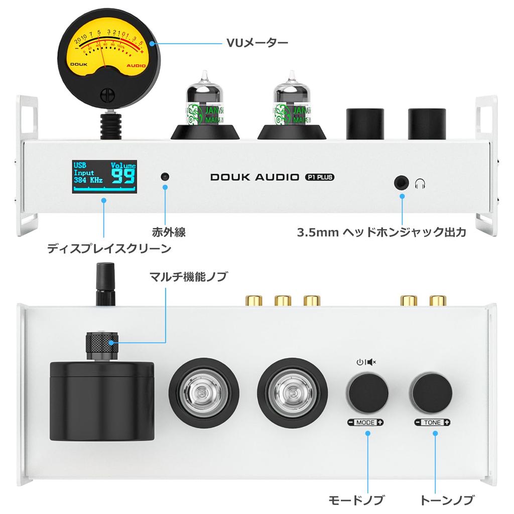 Douk Audio P1 PLUS 2CH Bluetooth JAN5654 Vacuum Tube Preamp Headphone Amplifier USB DAC PC Sound Card Wireless Receiver Audio Preamp VU Meter Optical