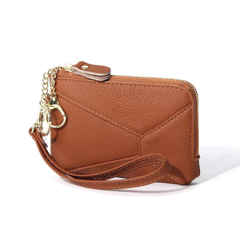 2025 Genuine Leather Zip Coin Purse for Women Apanese & Korean Style Mini Wallet with Keychain Large Capacity 3 Card Slots Ultra Thin & Lightweight
