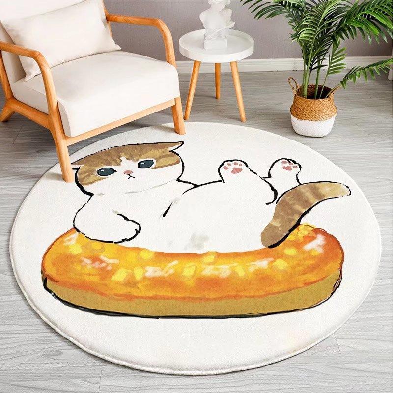 Cartoon Cat Circular Carpet Living Room Sofa Tea Table Floor Mat Study Computer Chair Mat Bedroom Bedside Carpet