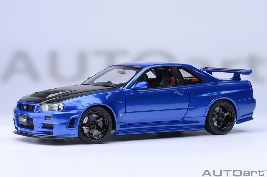 AUTOart Scale Nismo R34 Bayside Black Bonnet Finished Product 1/18 GT-R Z-tune Blue/Carbon