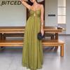 BITCED Summer Sexy Spaghetti Strap U-Neckline Resort Maxi Dress with Full Skirt