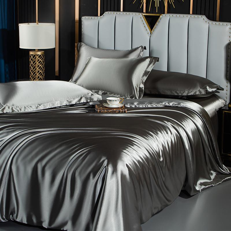 Blended Natural Mulberry Silk Bedding Set with Duvet Cover Bed Sheet Pillowcase High End Satin Single Double Queen King Bedsheet