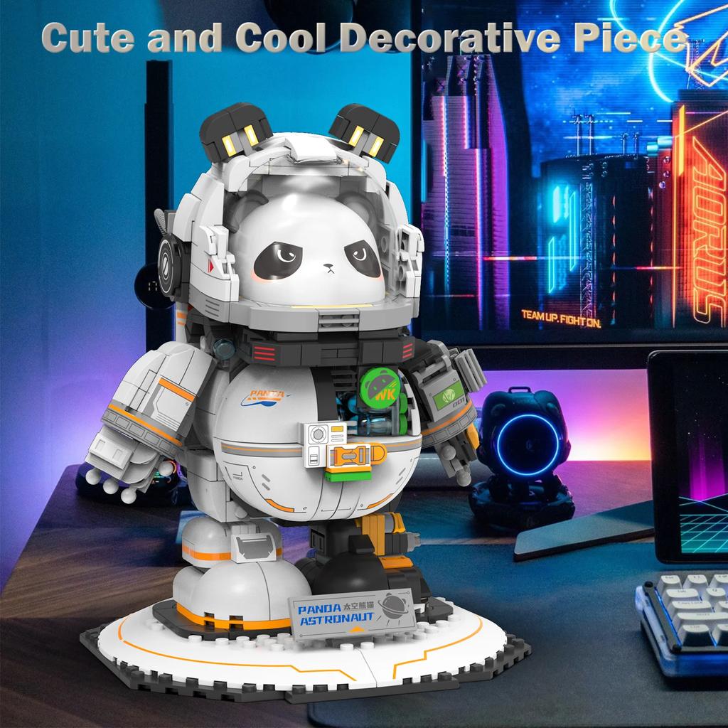 Creative Expert Space Panda Half Mecha Astronaut Building Block Cute Animals Panda Bear Display Model Toy Gift for Adults Kids