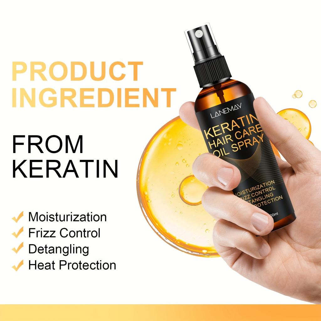 Keratin Hair Care Oil Spray - Deeply Moisturize and Soft Hair, Dry & Damaged Hair,Enhance Hair Shine and Frizz Control - Suitable for All Hair Types