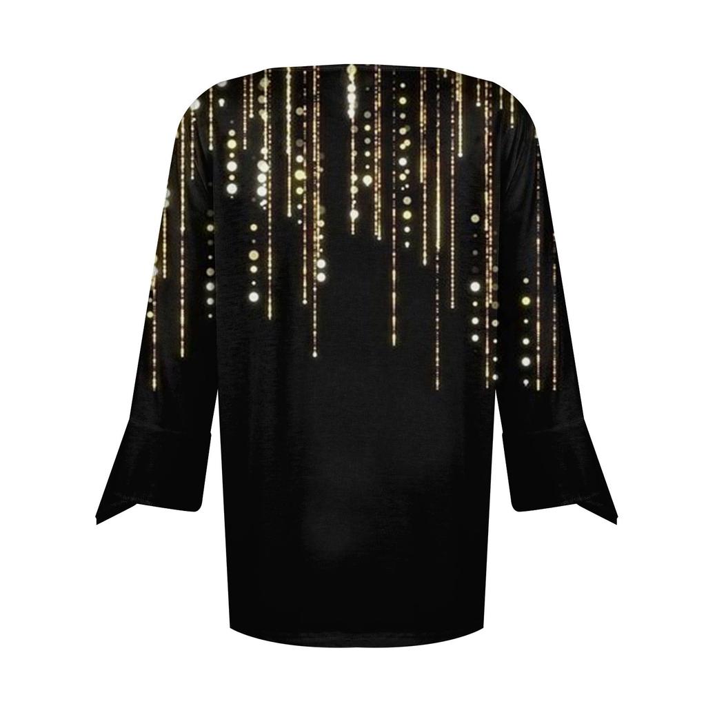 Women's Top Loose Casual V-neck Color Blouses Bell 3/4 Sleeve T-shirt