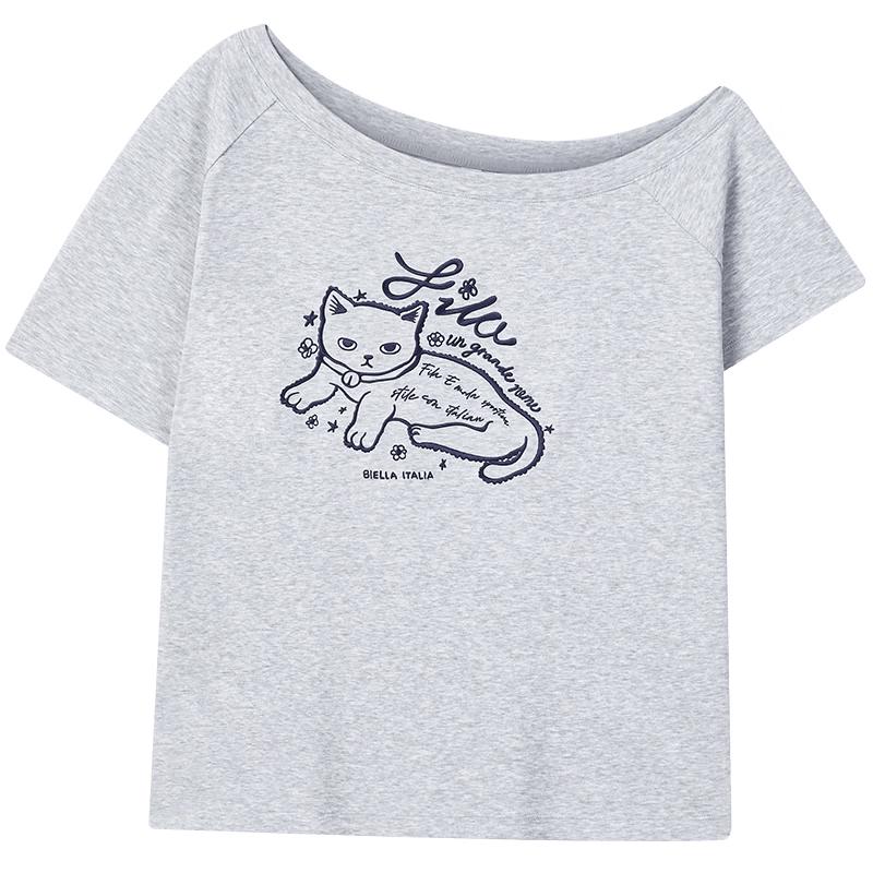 

FILA Women s Cat Embroidered One-Shoulder Knitted Tee S