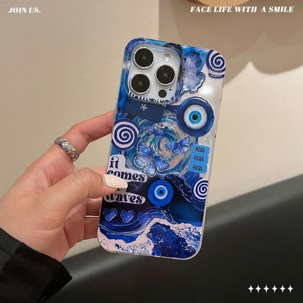 Blue eye vortex for Apple 16promax large hole whirlwind phone case silver iPhone17 protective case