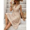 Solid Color V Neck Sleeveless Elastic Waist A Line Midi Casual Women Dress