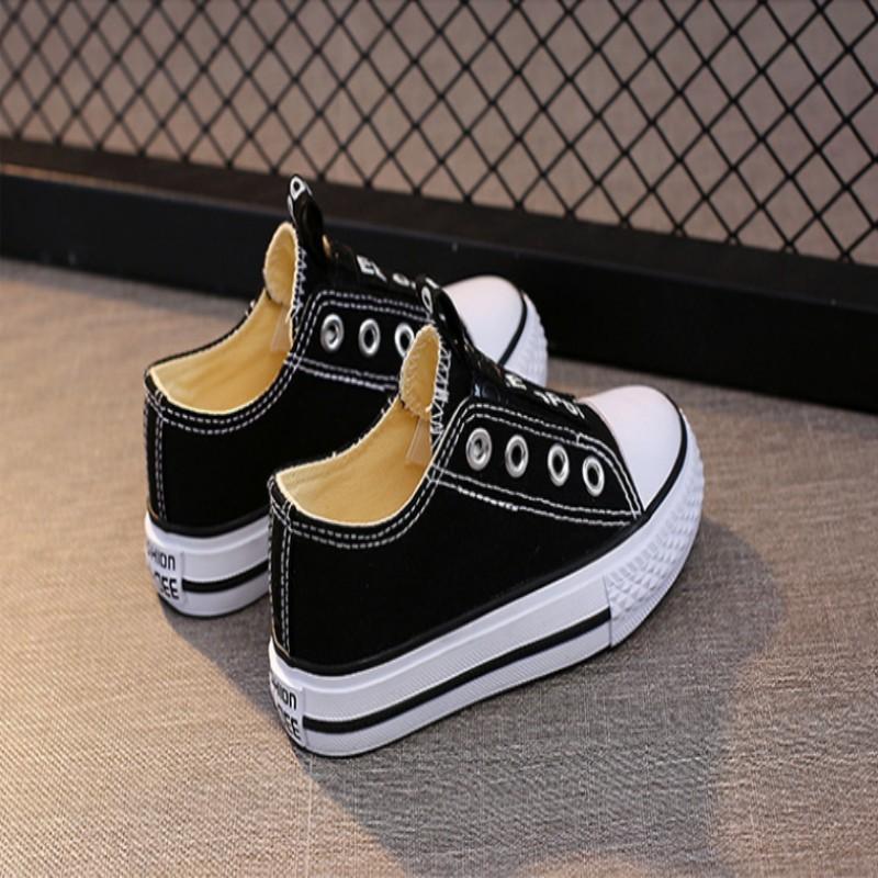 Children's Black Canvas Shoes Autumn New Style Classic Boys' Girls' Shoes Low Cut Elastic Casual Cloth Shoes Size 22-37