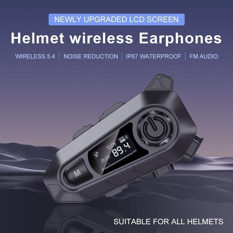 Motorcycle Helmet Headset Wireless Handfree Call Waterproof Bt 5.4 Moto Headphone With Fm Radio Large Led Display For Rider