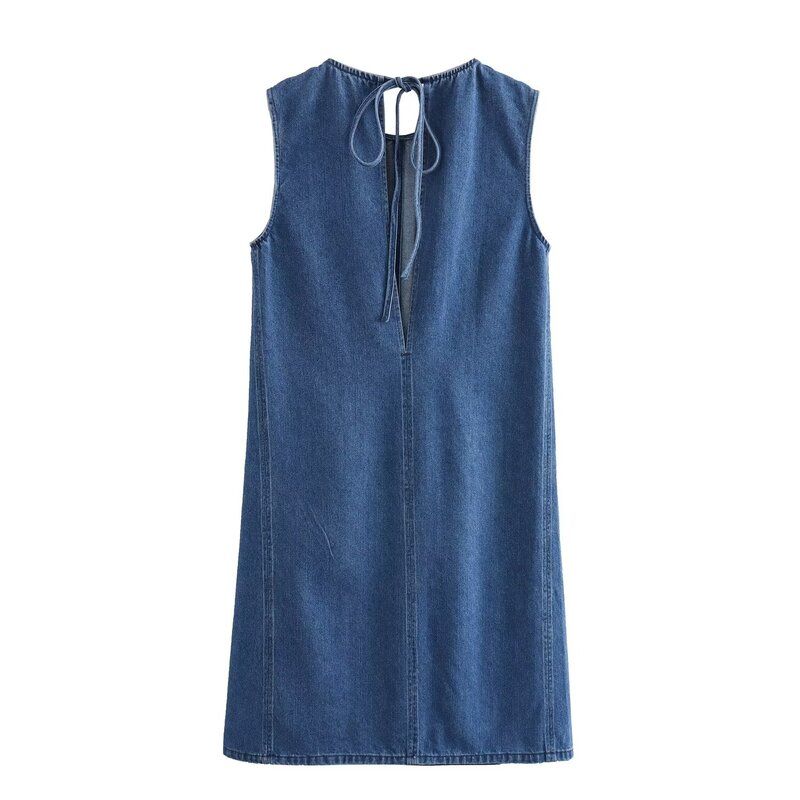 Fashion Style 2024 Summer New Arrival Women's Clothing Straight-leg Slim Looking All-Match Stitching Denim Dress 1227717001