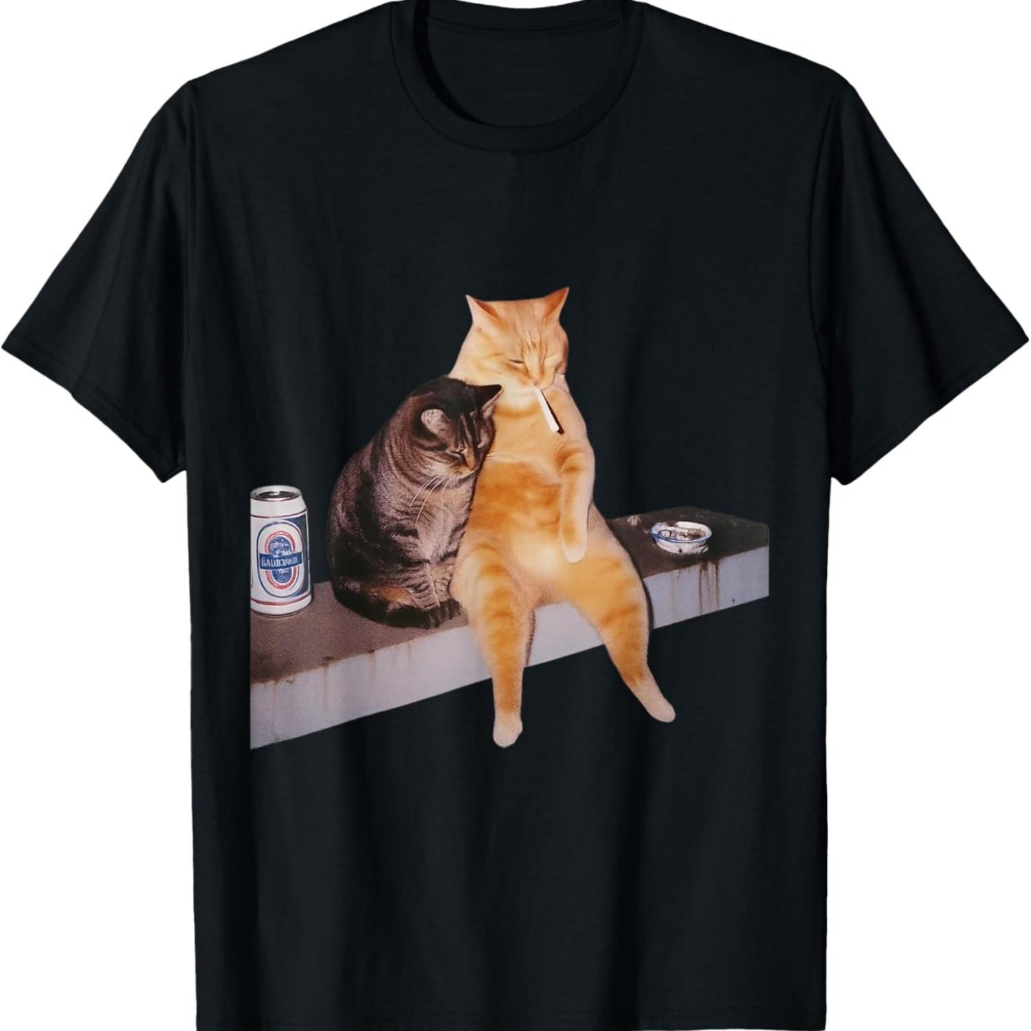 Cat Meme Cat Smoking Cigarette T-Shirt(3) S