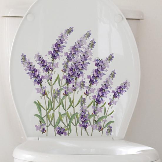 Lavender Toilet Sticker Removable Self-adhesive Waterproof PVC Living Room Bathroom Wall Art Purple-color Flower Toilet Lid Decoration Decal