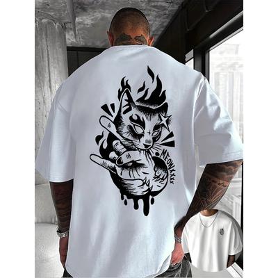 Europäische Größe Kreatives Rundhals-T-Shirt mit Front- und Rückendruck, Rein, Trendig und Modisch, Kurze Ärmel für den Sommer, Lässiges Alltags-Top