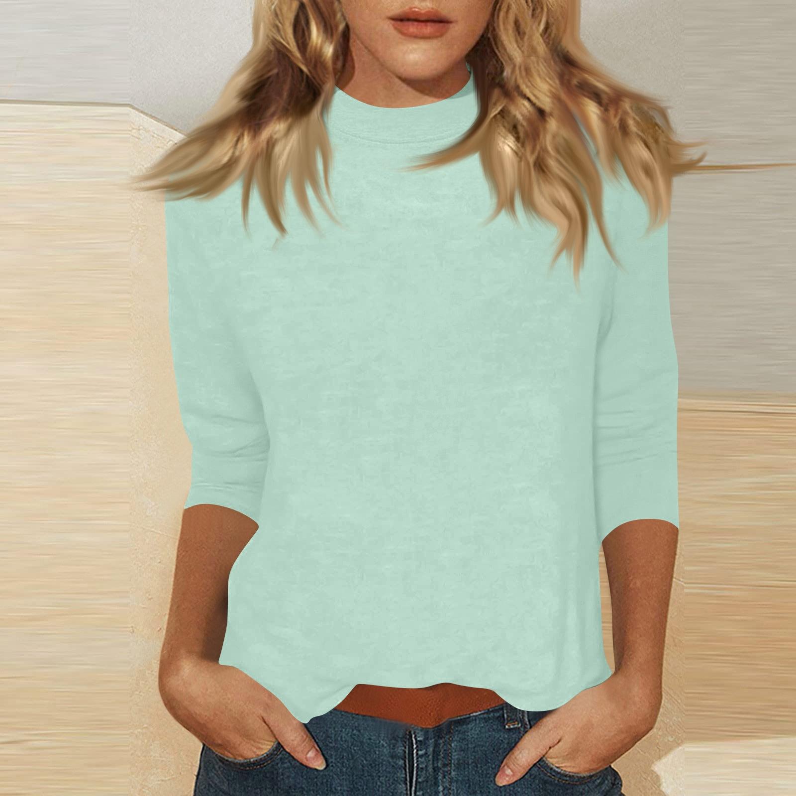 

Жіночий повсякденний топ середньої довжини з 3/4 рукавом, однотонний XL небо синє кольору