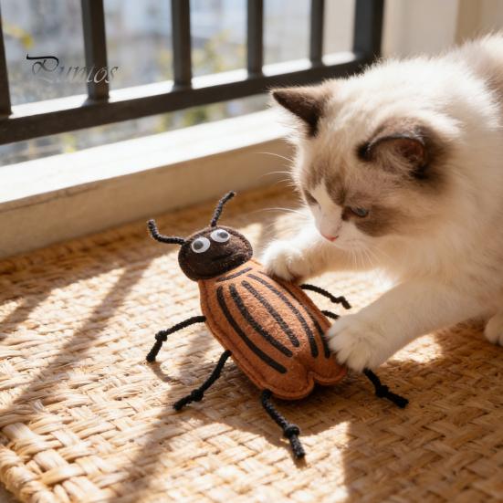 Durable Cat Toy Plush Cockroach Chew Interactive Catnip Self Play Realistic Shaped Felt for Indoor Cats Kittens Hunting Instinct