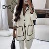 2 Teile/satz Damen Herbst Hemd Hosen Set Umlegekragen Einreihig Langen Ärmeln Patchwork Top Weites Bein Lose Hose Homewear Casual Outfit
