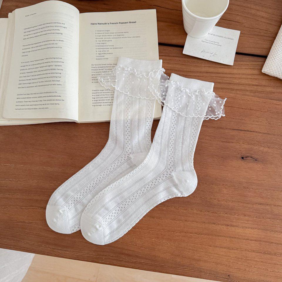 Lolita Lace Mid-Calf Hollow Ballet Socks - Cute JK Princess Style for Spring & Summer