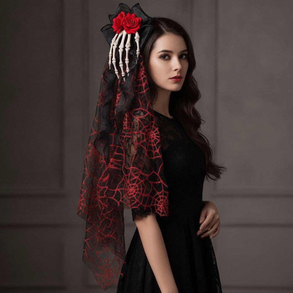 3D Skeleton Skeleton Hand Mesh Veil Long Tulle Skull Hairwear Gothic Headband Stage Performance