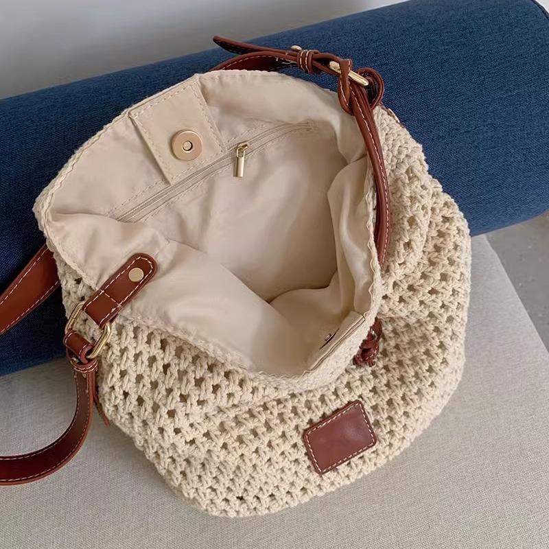 Newest Minimalist Summer Beach Woven Handles Tote Bag For Women Large Capacity Handmade Travel  Shoulder Crossbody Bag CLE