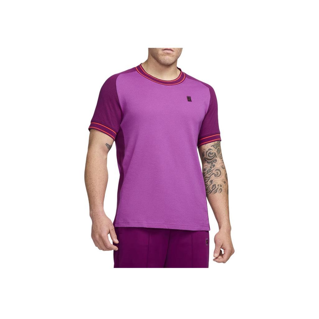 Nike Court Heritage Lightweight Breathable Moisture-Wicking Color-Block Short Sleeve Tennis Shirt Men Tops Purple Red FN0318-518