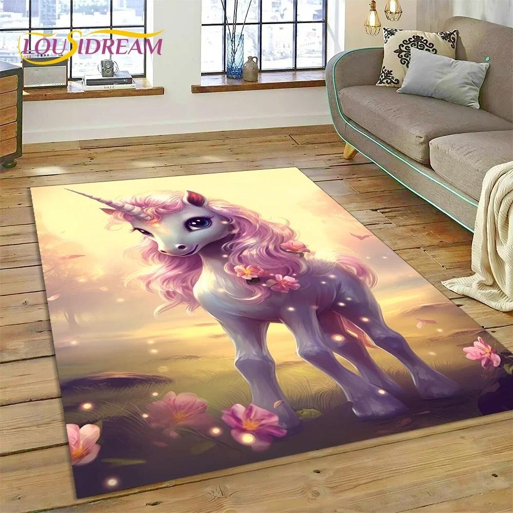 3D Cute Dream Unicorn Cartoon Girl Carpet Rug for Bedroom Living Room Home Sofa Decoration,Children Game Large Decor Floor Mat