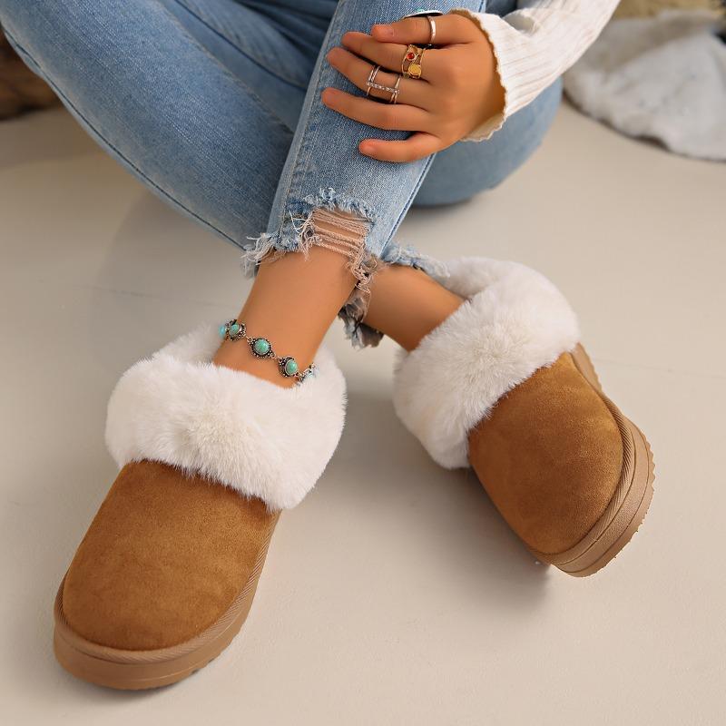 Móda 2025 Plyšové Teplé a Pohodlné Protiskluzové Bačkory Dámské Zimní Polstrované Plyšové Kulaté Muffinové Dno Volnočasové Sněhule.