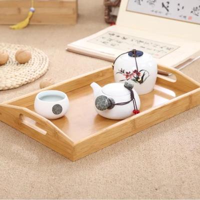 Wooden Tray 1PC Bamboo Tray Carved Tea Tray Tableware Rack Fruit Bread Dessert Tea Food Tray With Handle