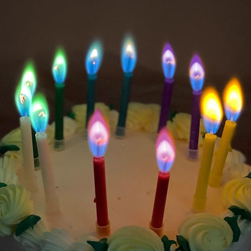 Birthday Colorful Flame Candle Baking Cake With Decorative Children'S Party Atmosphere Photo Creative Props