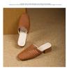 Woven hollow bag head half slippers women's new summer flat bottom square head fashion lazy cool slippers women's outer wear