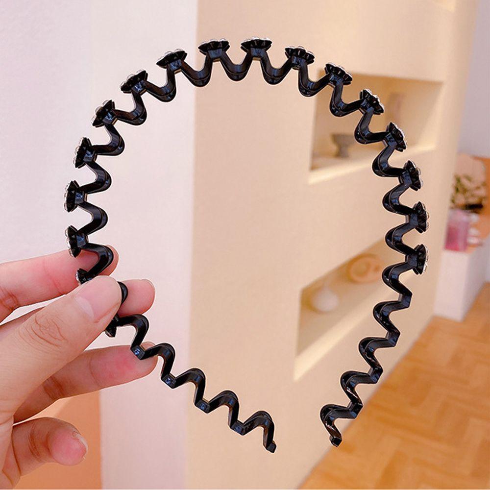 Vintage Headwear Non-slip Wave Flower Crystal Korean Style Hairbands Thin Headband Women Hair Hoop