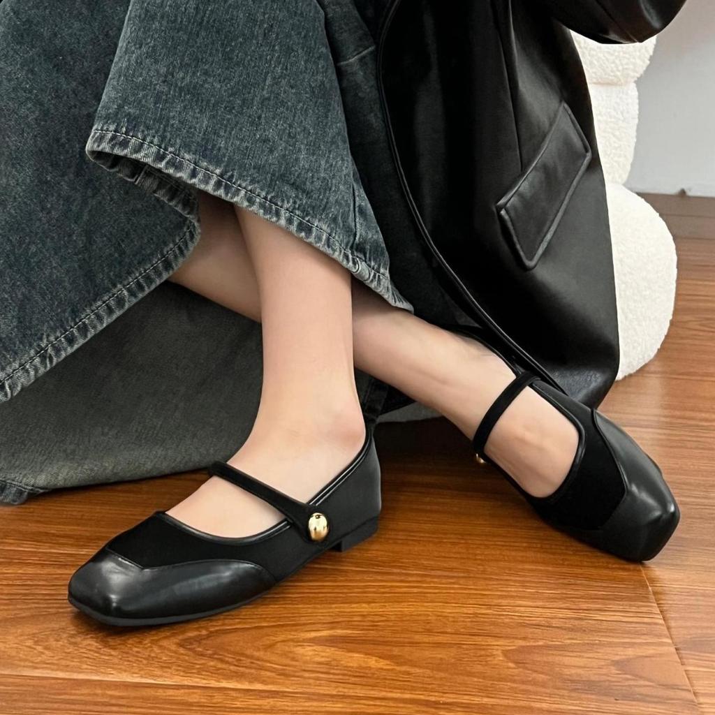 Fashion Delicate Belt Strap Ballet Shoes Woman Patchwork Mary Janes Loli Flats Square Toe Shallow Mocasines Mujer Brides Wedding Loafers