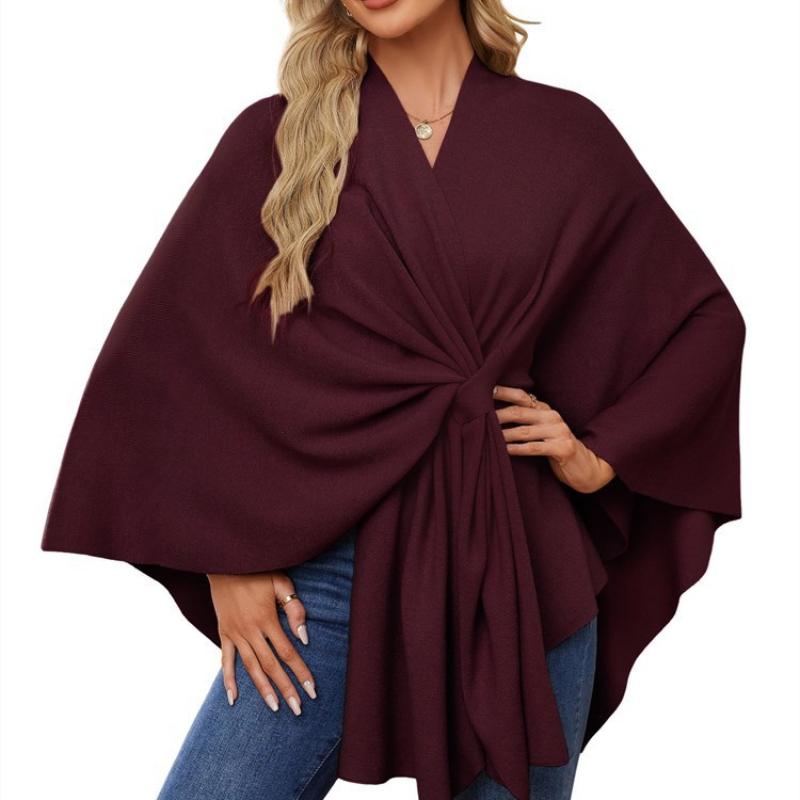 Ladies' Elegant One-piece Solid Color Soft Shawl Jacket Cloak Top