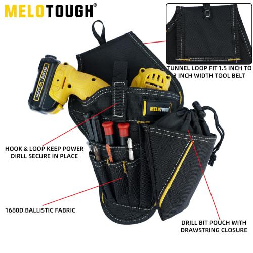 MELOTOUGH Drill Holster with Impact Driver and Bit Pouch - Heavy-Duty Cordless Belt Tool (Right-Handed)
