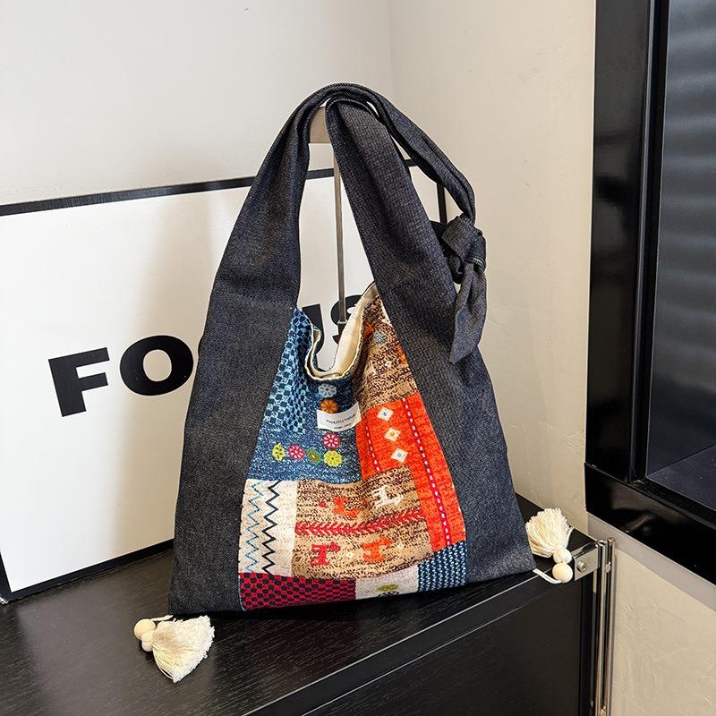 New niche shoulder bag women's versatile denim patchwork strap messenger bag fashion trend large capacity canvas bag
