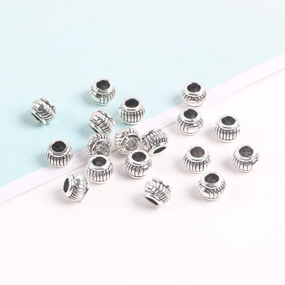 Retro Alloy Hidden Silver Large Hole Spacer Bead Bucket Bead Straight Hole Diy Beaded Necklace Bracelet Jewelry Accessories Material